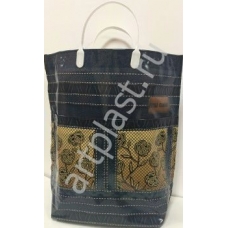 Пакет Многослойный с карманом  Джинс с цветами 37х37х10 см (50) с пластм.ручк