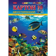 Картон цветной  А4, 10л, 10цв, папка, мелованный, 