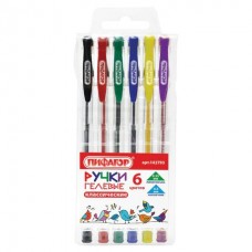 Ручка набор  гелевые 6 цв.  АССОРТИ, корпус прозрачный, узел 0,5 мм, Пифагор