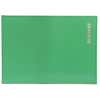 Обложка для паспорта нат.кожа Крокодил,салатов, тисн.серебро 