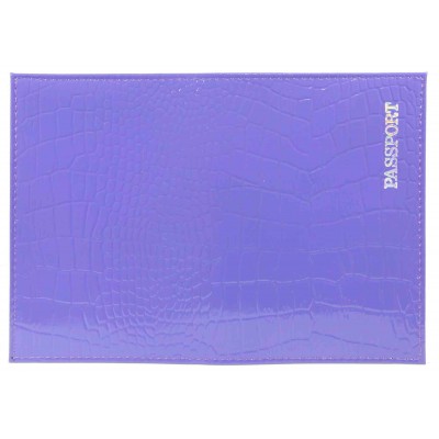 Обложка для паспорта нат.кожа Крокодил,фиолет, тисн.серебро 