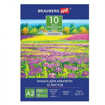 Папка для акварели  А2, 10 л., 200 г/м2, 400х590 мм Brauberg