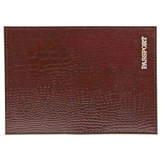 Обложка для паспорта нат.кожа  Крокодил,коричневый , тисн.серебро 