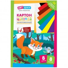 Картон цветной 8л. 8цв. A4, немелованный, в папке, 
