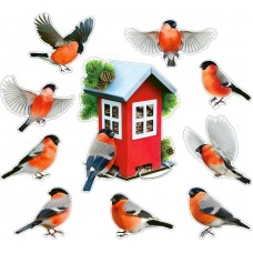 Украшение Кормушка со снегирями 200х200 мм