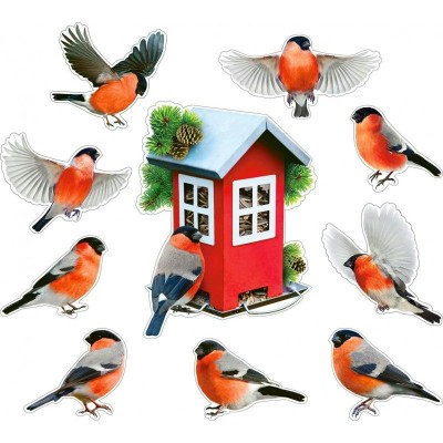 Украшение Кормушка со снегирями 200х200 мм