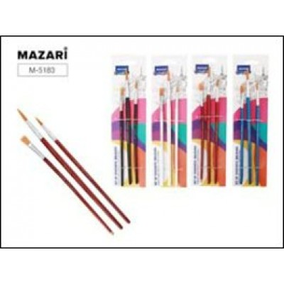 Кисть набор 3шт №1 плоская, №3, №5 круглые, из нейлона, Mazari
