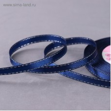 Для творчества Лента атласная 6мм*24м серебряные нити синий Арт Узор