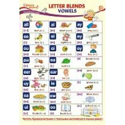 Плакат  А3. Английский язык в начальной школе.Letter Blends: Vowels