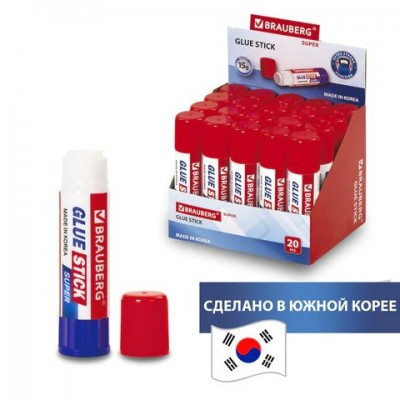 Клей карандаш 15гр SUPER, ЮЖНАЯ КОРЕЯ, Brauberg
