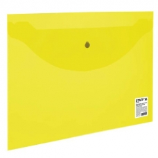 Папка -конверт на кнопке А4, до 100 листов, прозрачная, желтая, 0,12 мм, STAFF