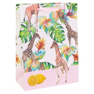 Пакет Бумажный плотный  матовый  Жираф в тропиках 18х24х8.5 см (М)