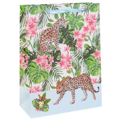 Пакет Бумажный плотный  матовый  Леопард в тропиках 18х24х8.5 см (М)