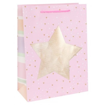 Пакет Бумажный плотный с фольгой Золотая звезда 18х24х8,5 (М)