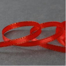Для творчества Лента атласная 6мм*25±1ярд золотые нити №026 красный АУ Арт Узор