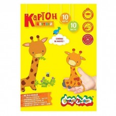 Картон цветной 10л. 10цв. мел.  А4 200 г/м2 на клею Каляка-Маляка