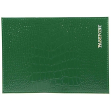 Обложка для паспорта нат.кожа  Крокодил, зеленый , тисн.серебро 