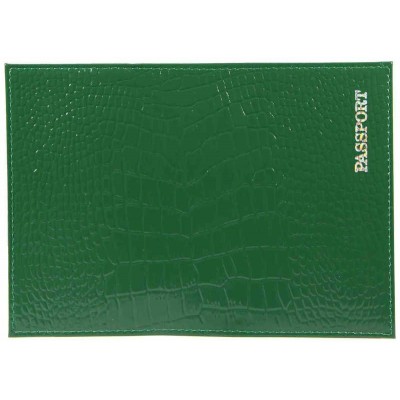 Обложка для паспорта нат.кожа  Крокодил, зеленый , тисн.серебро 
