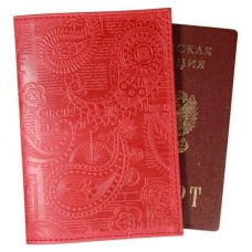Обложка для паспорта нат.кожа красный, сплошное блинтовое тиснение по коже 