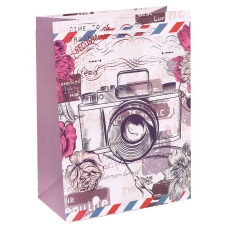 Пакет Бумажный плотный Фотоаппарат в цветах 26х32х12 см