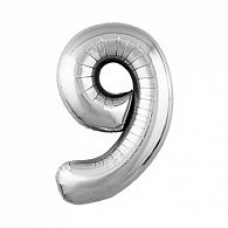 Фольгированный шар Цифра 9, цвет серебро 40' / 102 см