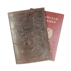 Обложка для паспорта нат.кожа коричневый, сплошное блинтовое тиснение по коже 