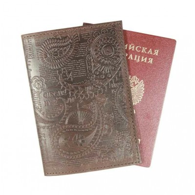 Обложка для паспорта нат.кожа коричневый, сплошное блинтовое тиснение по коже 