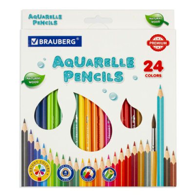 Карандаши 24цв. акварельные Brauberg Premium AQUARELLE 