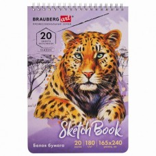 Скетчбук  спираль  180 г/м2, 165х240 мм, 20 л., твердая обложка, Brauberg