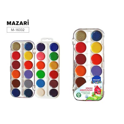 Краски акварель 24 цв  карамельные с блёстками, Mazari
