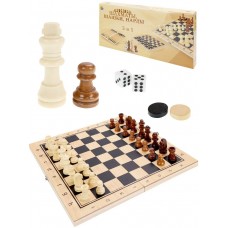  Игра 3 в 1 дерево (шахматы, шашки, нарды) (29х14.5х3 см) шах.фиг.- пластик, шашки-дер