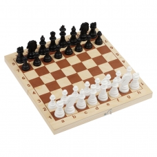 Шахматы   шашки.2в1. обиходные, пластиковые с деревянной доской, 29*29см ТРИ СОВЫ