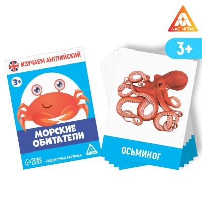 Карточки Изучаем английский.  Морские обитатели,  6,5х8,5 см