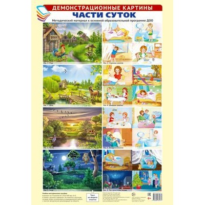 Плакат А3 Части суток.  (8 картин) 350х500 мм
