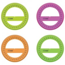 Линейка транспортир  пласт. 12см 4цв. 360гр. флюор. круглый Стамм